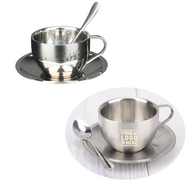 Stainless Steel Coffee Mug with Saucer